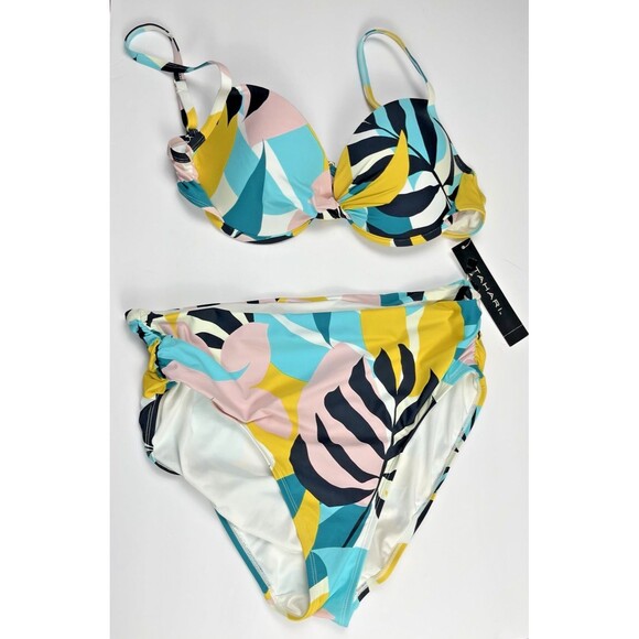 Tahari Bikini Set NWT Bold Large Padded Push Up Twist Top XL High Waist Bottoms - Picture 3 of 9